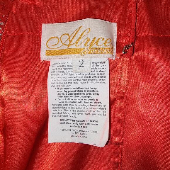 VTG Y2K Alyce Sz 2 Red 100% Silk Heavily Beaded Prom Formal Dress Lined - Picture 4 of 9